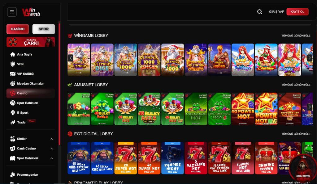 wingamb casino bölümü